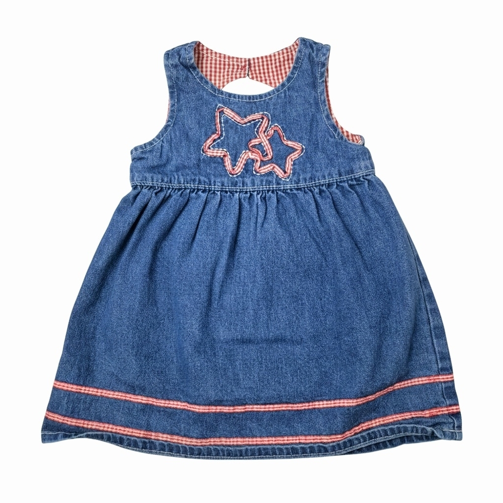 Red White & Blue Americana Gingham Ribbon Denim Dress 12 Months